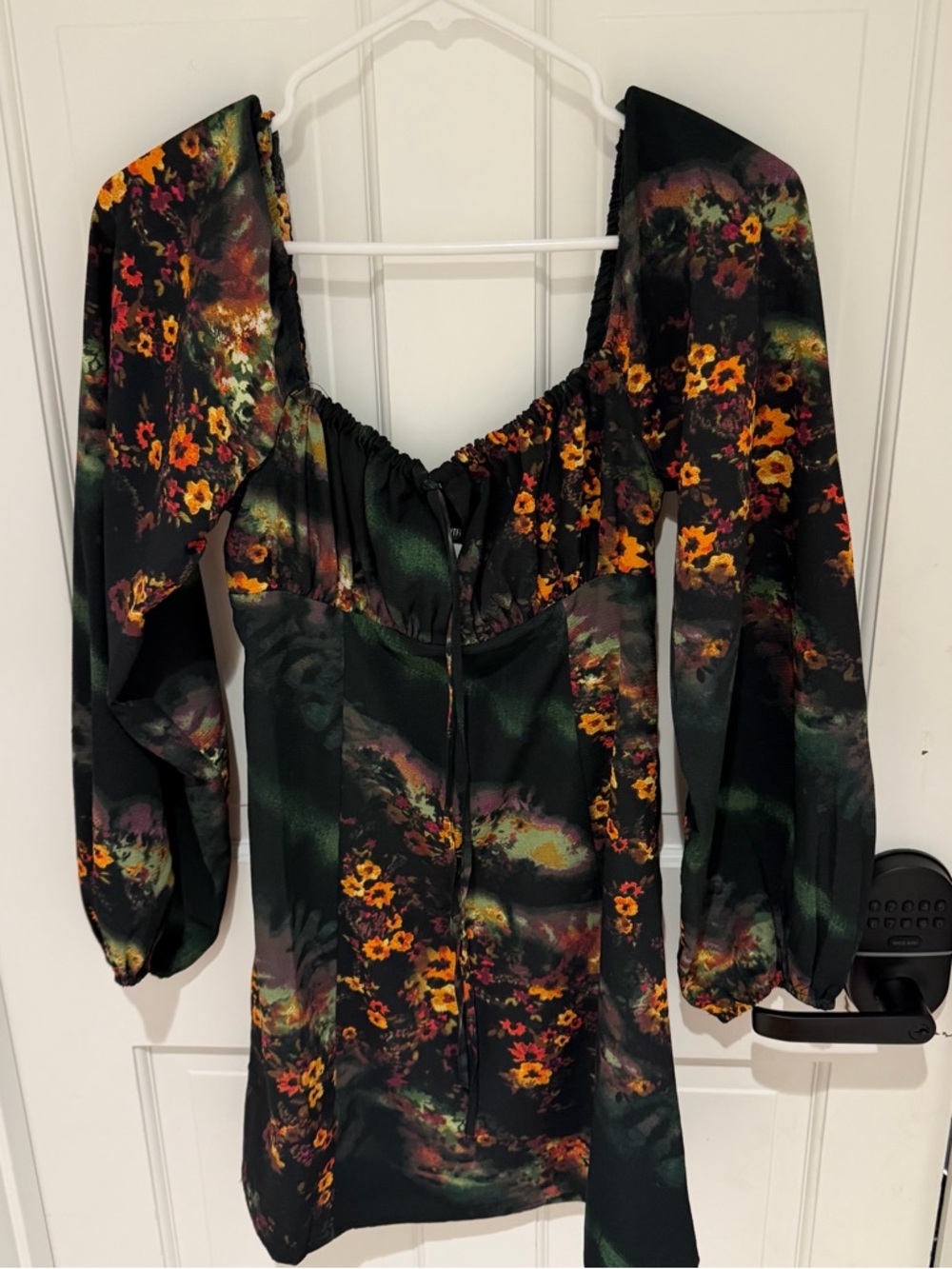 Urban Outfitters Black Floral Mini Dress with Orange Accents - Picture 6 of 7